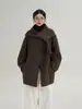 Nuevo Estilo Cuello de Punto Desmontable Silueta Abrigo de Lana Doble Cara Longitud Media Cuello Redondo Engrosado Cálido Lana Abrigo de Lana