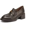 Versión de piel de oveja~Zapatos de vestir de cuero genuino con hebilla dorada británica para mujer, punta redonda, tacón grueso retro, slip-on, suela gruesa, zapatos pequeños de cuero