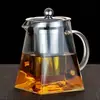 Tetera Cuadrada de Vidrio Juego de Té Engrosado Resistente a Altas Temperaturas Tetera para Infusión Filtro Separador de Té y Agua Tetera para Té de Flores Engrosada Resistente a Altas Temperaturas