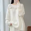 Nuevo Suéter de Punto de Lana Pura Off-Shoulder Otoño/Invierno 2026 Manga Larga para Mujer con Calados Bordados