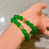 Pulseira de Calcedônia Verde Natural Glacê Hidratante Transparente Verde Imperial 10mm