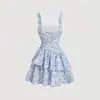 Vestido fada emagrecedor estilo resort puramente desejável para mulheres baixinhas, vestido camisola feminina francesa floral com decote quadrado e acinturado