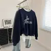 Sudadera azul marino con cuello redondo y sin capucha para mujer, moda popular nueva otoño/invierno 2026, elegante, holgada, forrada de polar, top grueso