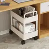 Escritorio de trabajo de oficina debajo de la estantería, estante al lado de la mesa, estantería, almacenamiento móvil, carrito de refrigerios con ruedas, aterrizaje