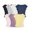 Camiseta de Manga Corta con Cuello Barco Estilo Spice Girl Verano 2025 Nuevo Cintura Ceñida Ajuste Delgado Adelgazante Color Sólido Edición de Malla Camiseta Base Top