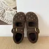 Novos Estilos de Sapatos Mary Jane de Corte Baixo para Outono e Inverno com Salto Escondido Sapatos de Pelo para Mulheres Bico Redondo Retro Bolinhas Confortáveis Sapatos de Algodão com Forro de Lã