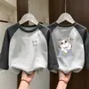 Camada Base Infantil Térmica Casual Roupa Íntima Patchwork Manga Longa Camiseta Gola Redonda Meninas Roupas Quentes de Outono Top Escovado