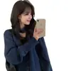Corea del Sur chic invierno nuevo nicho francés retro manga larga moderno cuello en V manga larga suéter abrigo bufanda para el cuello
