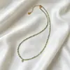 Corrente para Clavícula com Contas de Peridoto Estilo Levemente Luxuoso Francês para Mulheres Gargantilha Colar com Pingente de Estrela de Zircônia Cúbica de Alto Padrão de Nicho