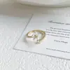 Anillo de Dedo Índice de Flor de Zirconia y Perla Estilo Coreano y Japonés, Nuevo Diseño de Cruz de Moda, Joyería Única de Anillo Abierto para Mujeres