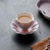 Posavasos de Cerámica Pintado a Mano Peonía Humo Morado Glaseado de Roca, Posavasos Resistente al Calor, Platillo Pequeño, Accesorios para Juego de Té Kung Fu Chino