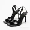 Recién llegado: Sandalias de tacón alto para mujer con tacón fino y punta abierta, Tacones altos con correa al tobillo, Sandalias de tacón alto cuadradas elegantes y con estilo