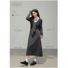 Falda Larga Falsa de Dos Piezas para Mujer en Otoño e Invierno Estilo Preppy Japonés y Coreano Tono Gris Nuevo Vestido con Cuello Anudado y Camisero Rayado