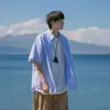 Camisa de Manga Corta a Rayas para Hombre Verano Seda de Hielo Estilo Japonés Camisa Cityboy Top de Alta Gama para Adolescentes Talla Extra