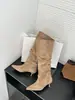 []Botas Femininas Novas Simples de Bico Fino Acima do Joelho Outono/Inverno 2026 Botas de Camurça Franzidas