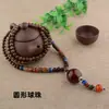 Colar de contas com pingente de paz estilo vintage com designs de Bodhi e lótus, acessório de vestuário de algodão-linho, colar longo com contas de asa de galinha