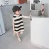 Vestido Infantil com Listras Grossas, Vestido Princesa sem Mangas, Novo Estilo de Verão, Vestuário Infantil de Comércio Exterior, Atacado para Idades 2-7