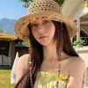Sombrero de Paja Sombrero de Playa Ins Sombrero de Paja Hueco con Cordones Sombrero de Sol de Playa para Viajes de Mujer Sombrero de Sol de Encaje
