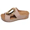 Sandalias cruzadas de comercio exterior transfronterizo europeo y americano de talla grande con punta abierta y sin cordones para mujer, sandalias casuales versátiles con tacón de cuña y hebilla metálica para mujer