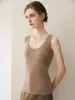 Chaleco de punto 100% cachemir puro para mujer, cuello redondo, sin mangas, corte ajustado, color liso, capa base para otoño e invierno, elegante y adecuado para ir al trabajo.