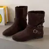 Botines Cortos Plataforma Retro Elegantes con Tira Cruzada para Mujer 2026 Otoño Nuevos Botines Western Suela Suave Estilo Wasteland Botas de Tacón