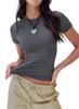 Camiseta informal de manga corta para mujer europea y americana de Amazon, camiseta ajustada de verano de color liso, ropa de calle para mujer, top de fondo