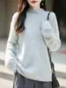 Nuevo Suéter de Punto de Lana Cachemir Otoño/Invierno 2026 Cuello Alto Medio Borde Enrollado Manga Larga Color Sólido para Mujer Suéter de Lana Cepillada