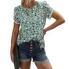 Ebay comercio exterior transfronterizo nuevo top de manga corta para mujer cuello redondo manga corta casual encaje estampado camiseta ajustada para mujer