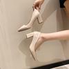 Tacones Altos Mujer 2024 Nuevo Otoño Estilo Coreano Punta Afilada Boca Baja Zapatos de Una Capa Tacón Grueso Tacón Medio Moda Zapatos de Mujer