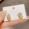 Pendientes de Botón de Flor de Metal con Circonita Estilo Dulce Japonés Pendientes de Celebridad de Internet de Gama Alta Nicho Pendientes Versátiles para el Trabajo con Aguja de Plata