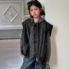 Roupas de Outono para Meninas Grandes 2026 Novo Moletom Listrado com Capuz Estiloso para Bebês Colete de Couro Tendência Cool para Crianças Primavera e Outono