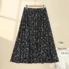Saia de Seda Gelo com Cintura Elástica para Mamãe Verão Cintura Alta Modeladora Comprimento Médio Floral Feminina Saia de Bainha Larga Saia A-Line