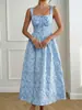 Nuevo Estilo Primavera y Verano 2026 Vestido Largo Francés Azul Jacquard Cuello Cuadrado Tirantes Sin Mangas Transfronterizo Europeo y Americano para Mujer