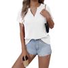2025 Primavera/Verano Amazon Comercio Exterior Moda Europea y Americana para Mujer Waffle Cuello en V Manga Corta Color Sólido Camiseta Top Moderna y Versátil