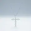 Collar de Plata de Ley 925 con Moissanita para Mujer, Diseño de Cruz Estilo Ins, Colgante de Cadena para Clavícula de Lujo Ligero de Nicho, En Stock Transfronterizo