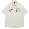Camisa Retro Japonesa de Pana Rayada Bordada para Hombre 2026, Camisa de Verano de Manga Corta Estilo Juvenil