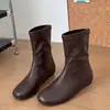 Botas Coreanas de Estilo Nuevo para Primavera/Otoño 2026, Elásticas Suaves, que Aumentan la Altura, Adelgazantes, para Mujer, Punta Redonda, Suela Plana, Suela Suave, Cómodas, Zapatos de Moda