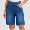 Shorts Jeans de Tricô de Cintura Alta 2026 Transfronteiriço para Mulheres, Caimento Solto, Emagrecedor, Elástico, Perna Reta, Calça de Cinco Pontos, Calça Casual Esportiva