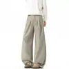 Otoño 2026 Nuevo Estilo Coreano de Moda Estilo Old Money Pantalones Casuales Sueltos de Doble Pinza a Rayas Pantalones para Hombre Talla Grande
