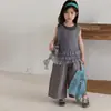 Conjunto de Tres Piezas para Niñas: Chaleco Sencillo Estilo Coreano con Diseño Elegante, Vestido Chaleco de Malla, Pantalones Casuales Versátiles de Moda para Verano