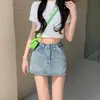 Saia jeans da moda para mulheres, novo design primavera/verão, saia curta única de cintura alta em A, moda ins