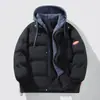 Chaqueta con capucha para hombre de talla grande, estilo dos piezas falsas, abrigo de algodón suelto casual, chaqueta acolchada gruesa de moda para pareja