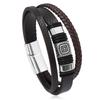 Pulseira retrô geométrica quadrada de couro multi-raiz transfronteiriça com fivela magnética, pulseira de couro tecida à mão estilo punk
