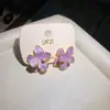 Aretes Morados con Esmalte de Goteo, Retro, Únicos y de Alta Gama, Aretes con Forma de Corazón, Elegantes Aretes Franceses de Flor de Lirio para Mujer