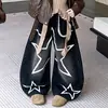 Chaqueta de cuero de doble cuello estilo callejero otoñal para niñas, fresca y retro, combinada con pantalones vaqueros tipo "dad" con estampado de estrella de cinco puntas