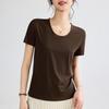 Camiseta Tencel Lyocell Manga Corta Cuello en U 2026 Máscara Estilosa Casual Elástica Secado Rápido Verano 1688 Top para Mujer