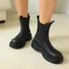 Botas de corte bajo con punta redonda transfronterizas de otoño e invierno, botas negras de talla grande para mujer, botines sin cordones de suela gruesa de moda para mujer de comercio exterior