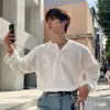 ASCLO&QIAO Camiseta Masculina de Manga Longa com Textura de Waffle Estilo Minimalista Camisa Henley Outono Inicial Oversized Folgada Preguiçosa