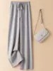 Pantalones anchos de punto de lana gruesa para mujer, de pierna recta, blancos, informales, de cintura alta, para otoño e invierno.