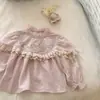 Blusa Floral para Bebé Niña, Nuevo Estilo Coreano de Otoño, Top de Manga Larga Dulce Francés con Adorno de Encaje para Bebés Niñas, Primavera y Otoño